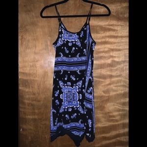 Black and blue patterned short dress.